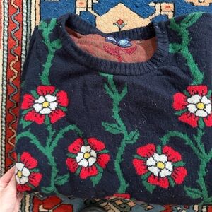 Rowing Blazers Navy Sweater with Red and Green Floral Design